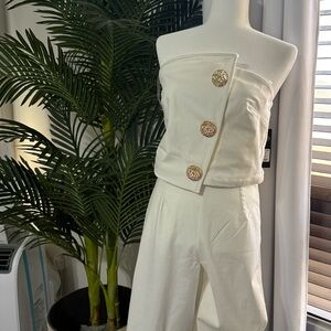 Fashion Nova Off-White Jumpsuit with Gold Buttons